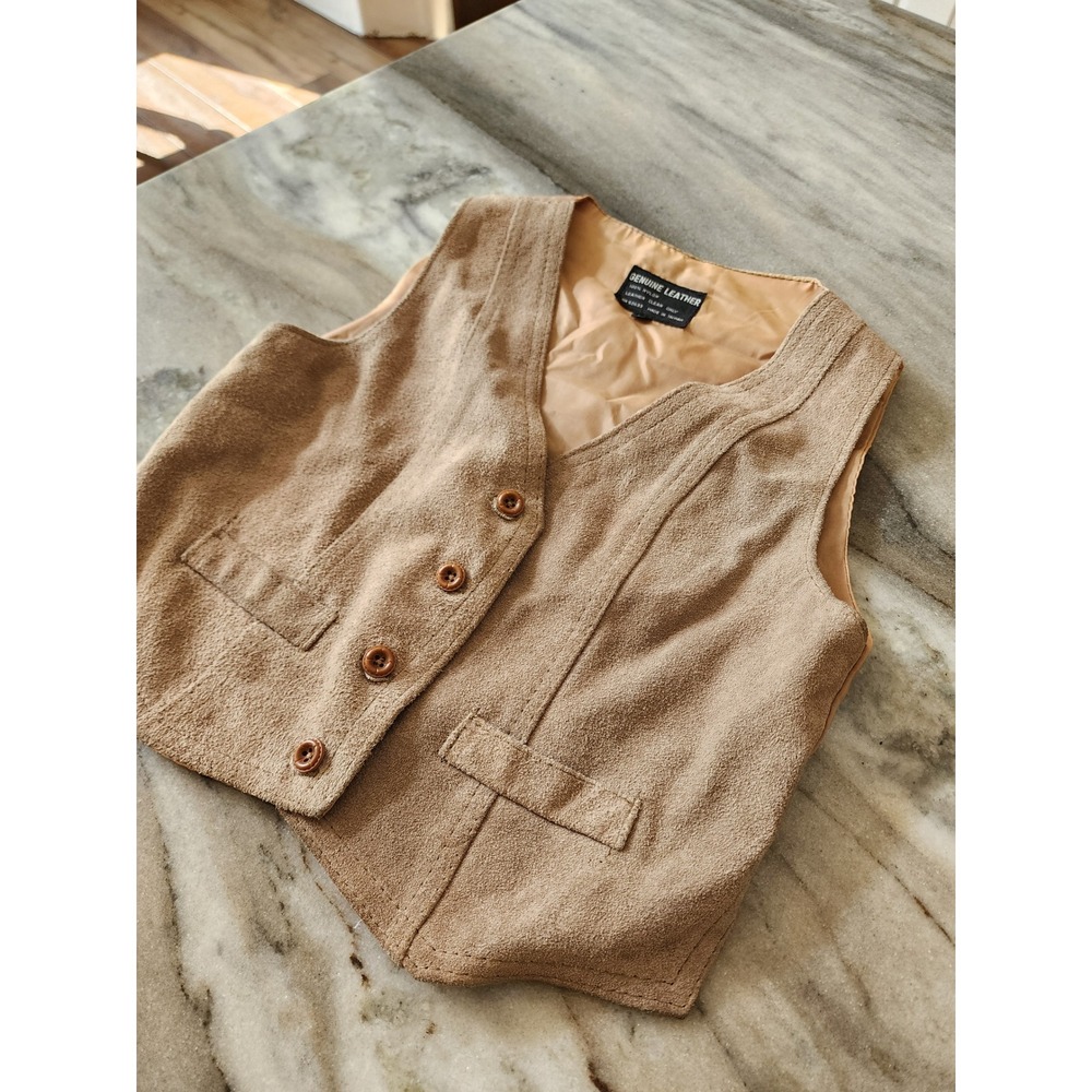 Vintage Genuine Leather Suede Vest Tan Beige Western Boho V-Neck Small - Picture 2 of 7